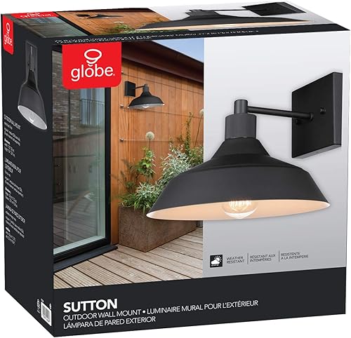 Miniatura 8 de Globe Electric Moderno aplique de pared de granja, negro mate, 12 x 11 x 9 pulgadas, interiorexterior, cocina, decoración de porche, bombilla de 60 W