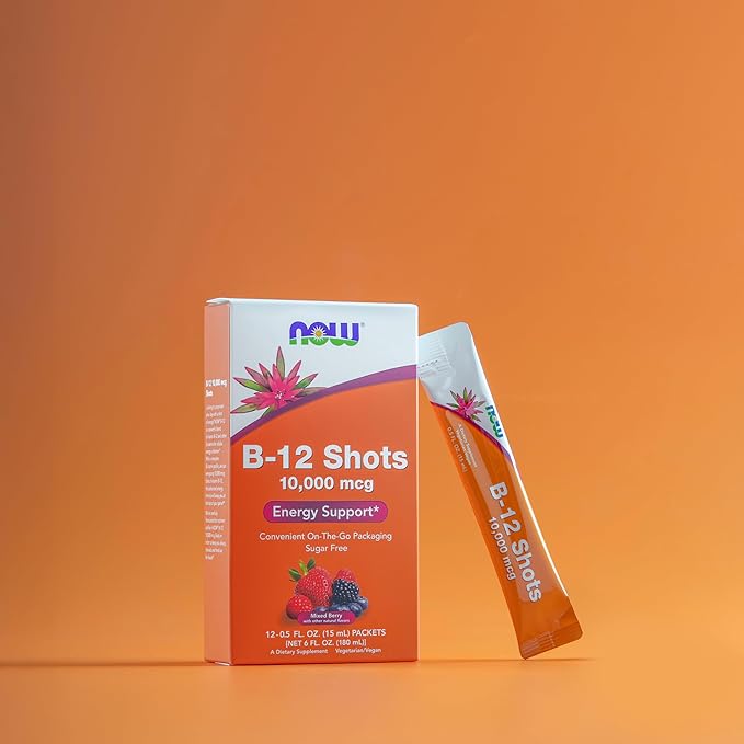 NOW Foods B-12 10,000mcg Shots 12 Count Caja Mixed Berry miniatura 6