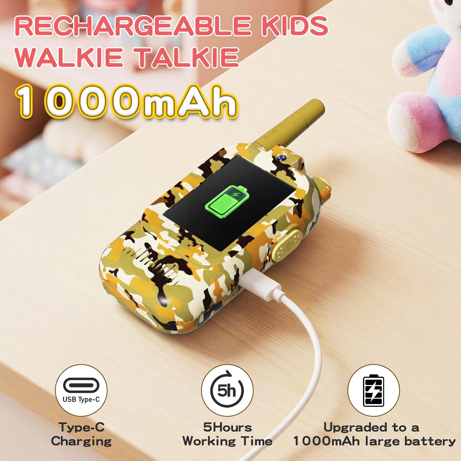 Video Walkie Talkies for Kids with Camera, Rechargeable Walkie Talkies 2 Pack for Ages 3-12, HD Video Intercom with Screen & Voice Changer, Indoor Outdoor Communication for Boys Girls (Desert Camo)