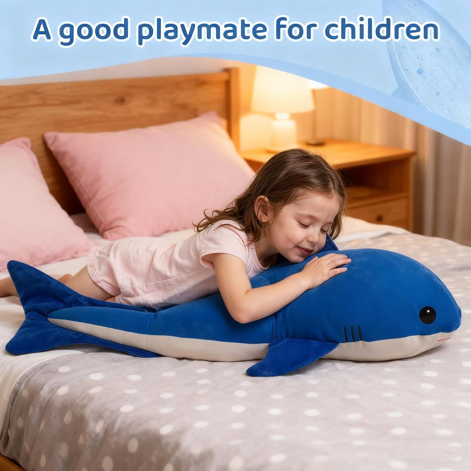 Tezituor 4ft Giant Whale Stuffed Animal, S-Shape Long Stuffed Whale Plush Body Pillow for Boys Girls Sleeping, 47inches Ocean Theme Whale Toy Gift for Christmas Birthday Decoration