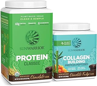 Sunwarrior Classic Vegan Protein Powder | Plant-Based 30 Servings, Chocolate & Collagen Building Powder Hyaluronic Acid | ...