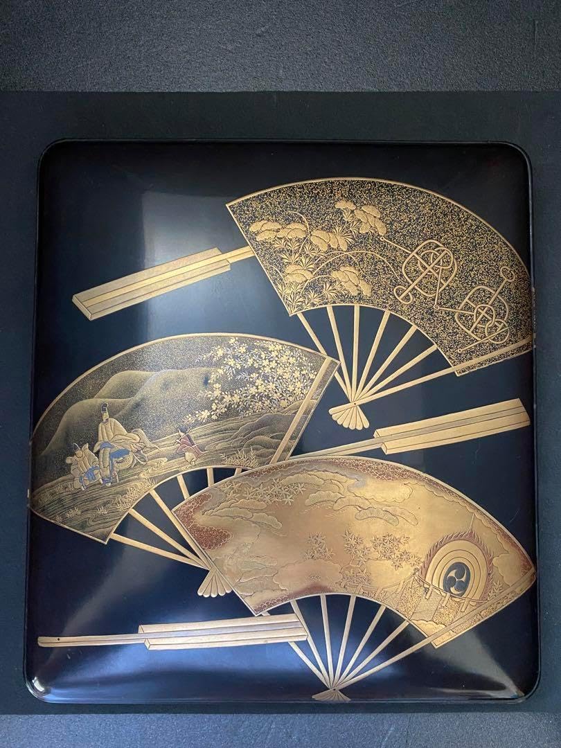 明治期頃 蒔絵 扇面 御料紙箱 料紙箱 草紙箱 書簡 内梨子地 漆器
