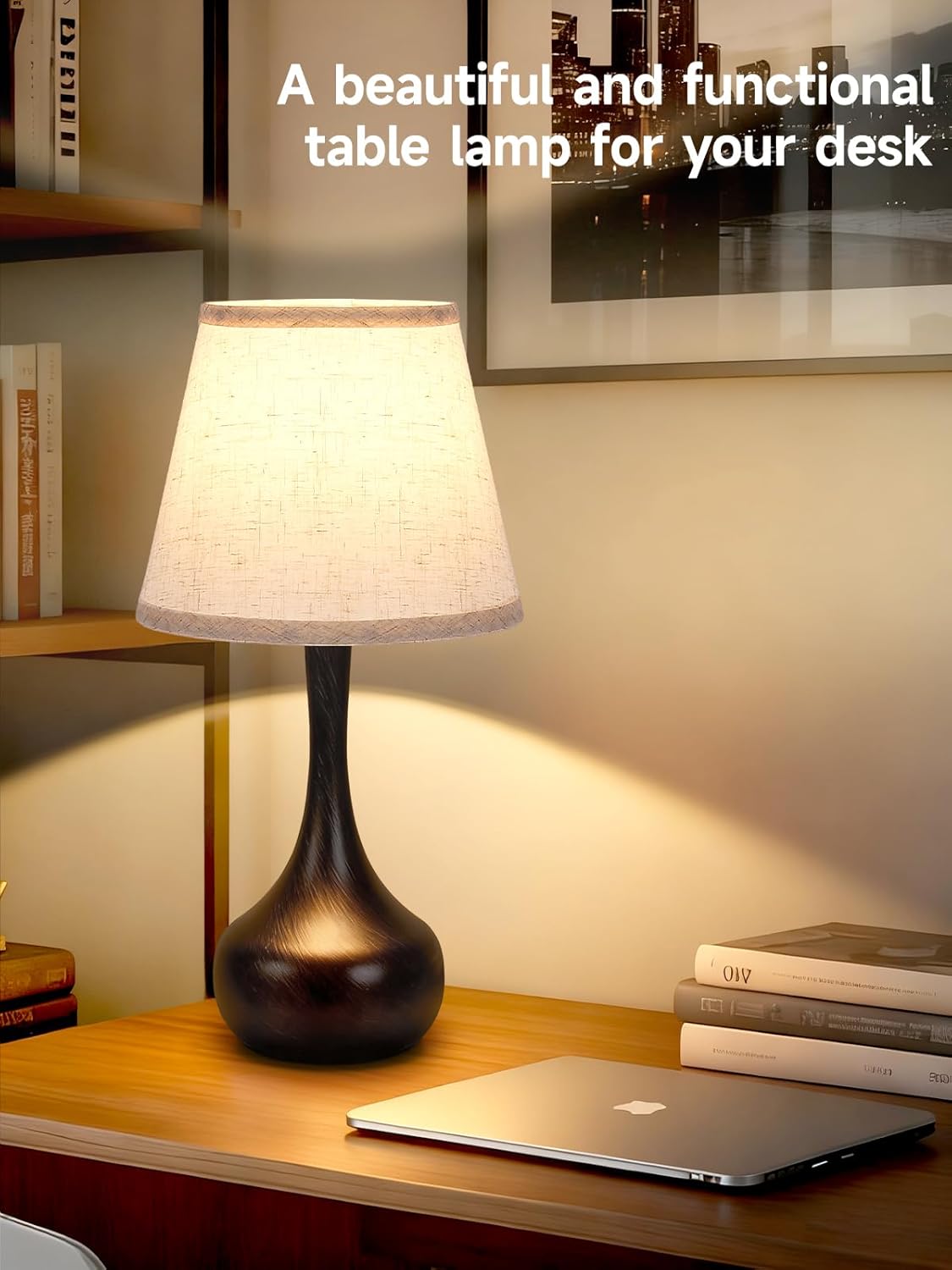 Touch Table Lamp for Bedroom Set of 2, Farmhouse 3-Way Dimmable Bedside Lamps for Nightstand with Fabric Shade, Lamps for Living Room，Desk Lamps for Home Office, Black Lamp for Bedroom