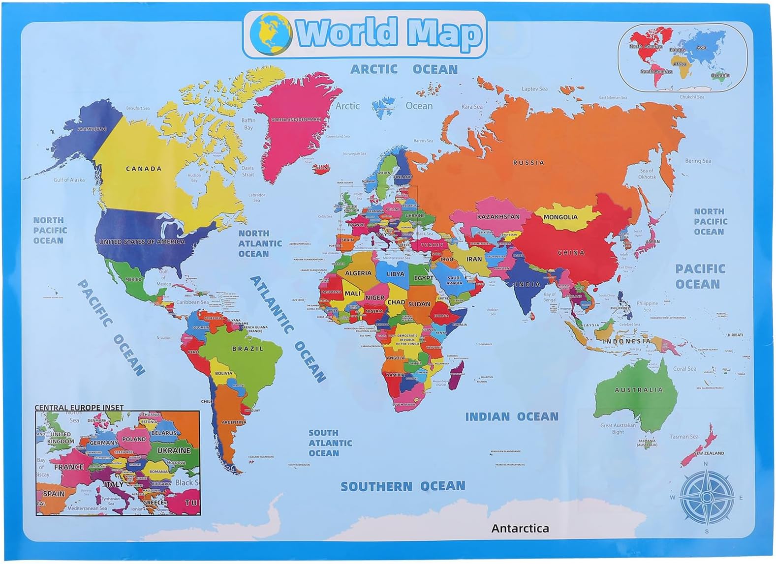 ORFOFE 1sheet World Map Poster for Boy Girl Educational Geography Learning Wall Chart for Preschool Kindergarten and Home Schooling Bright Colors and Engaging Design Random Style