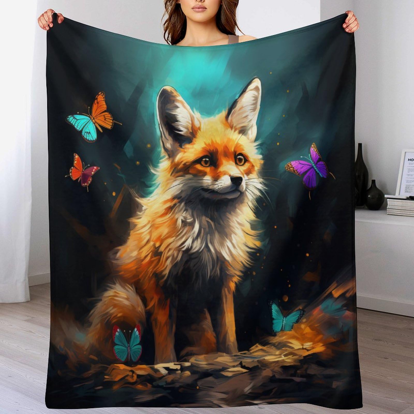 Couverture renard en flannel douce 150x200cm pour lit et canapé
