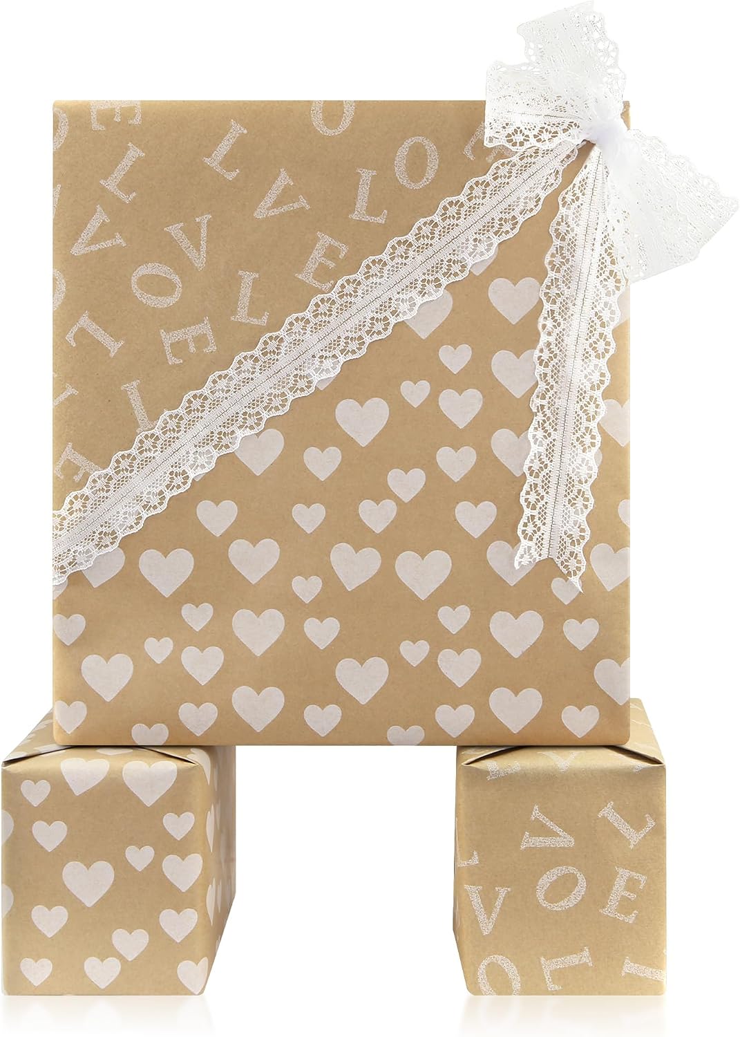 Geluode Love Wrapping Paper Roll, Love and Hearts Double Side Reversible Valentine's Day Kraft Wrapping Paper - 1 Mini Roll 17x120Inch - for Valentine's Day, Birthday, Wedding & Shower, Anniversaries