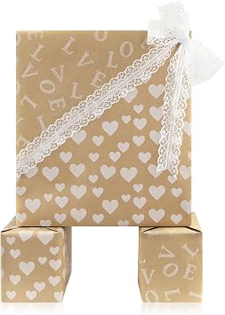 Geluode Love Wrapping Paper Roll, Love and Hearts Double Side Reversible Valentines Day Kraft Wrapping Paper - 1 Mini Roll 17x120Inch - for Valentines Day, Birthday, Wedding & Shower, Anniversaries