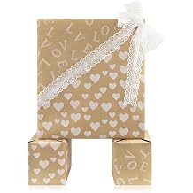 Geluode Love Wrapping Paper Roll, Love and Hearts Double Side Reversible Valentines Day Kraft Wrapping Paper - 1 Mini Roll 17x120Inch - for Valentines Day, Birthday, Wedding & Shower, Anniversaries
