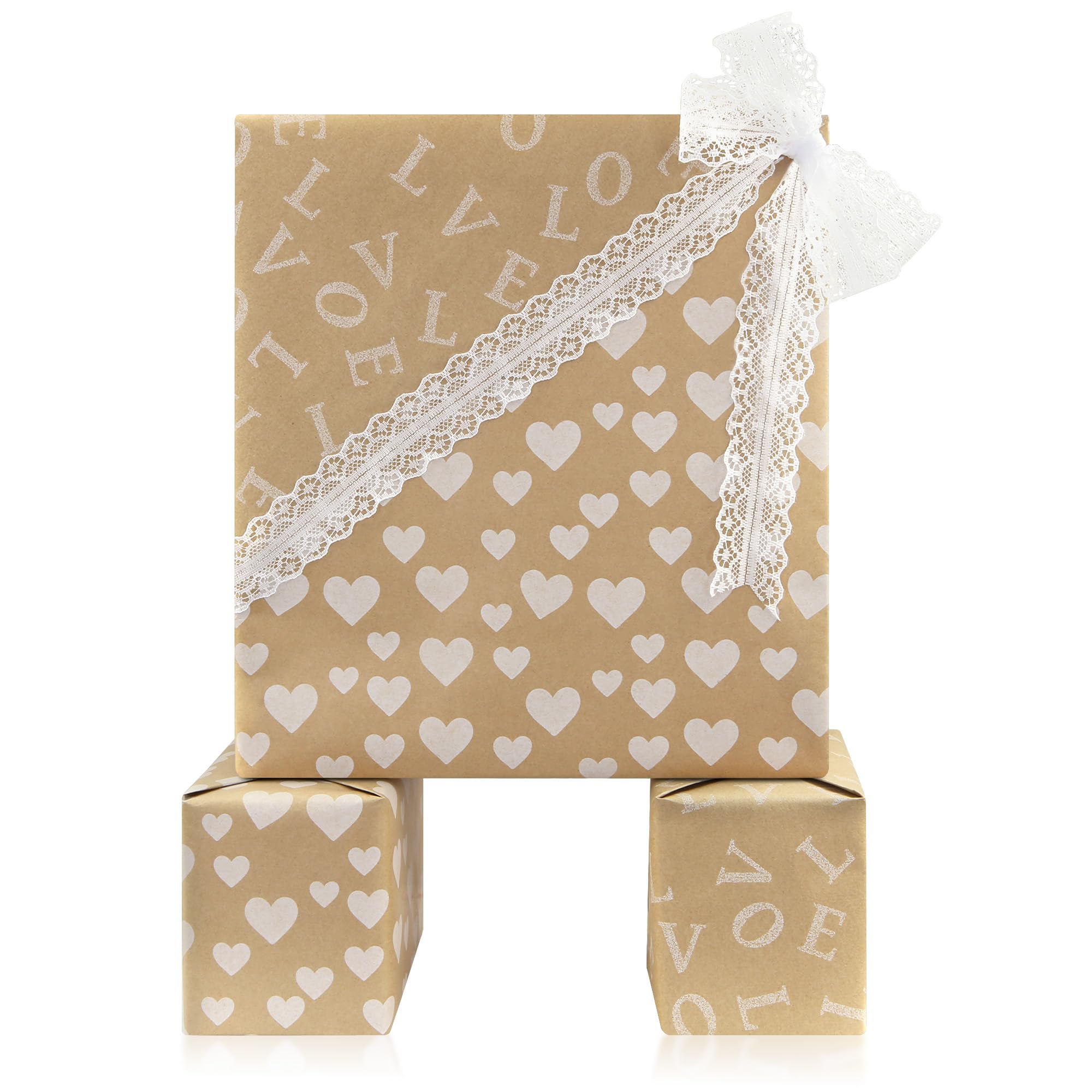 Love Wrapping Paper Roll, Love and Hearts Double Side Reversible Valentine's Day Wrapping Paper - 1 Mini Roll 43x300cm - for Valentine's Day, Birthday, Wedding & Shower, Anniversaries