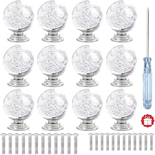 ANJUU 12 Pcs 30mm Round Shape Bubble Crystal Glass Cabinet Knobs with Screws Drawer Knob Pull Handle Used for Kitchen, Dresser, Door, Cupboard (Clear)