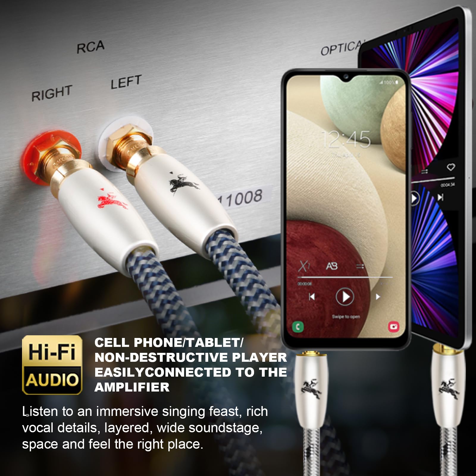 Impeto Cinch auf Klinke 3,5mm Klinke AUX auf Cinch Kabel Audiophile 3.5mm auf 2 RCA Y Splitter adapter Chinch Stereo Audio Kabel, 6N OFC für Smartphones, Tablets PC an HiFi-Verstärker 5m