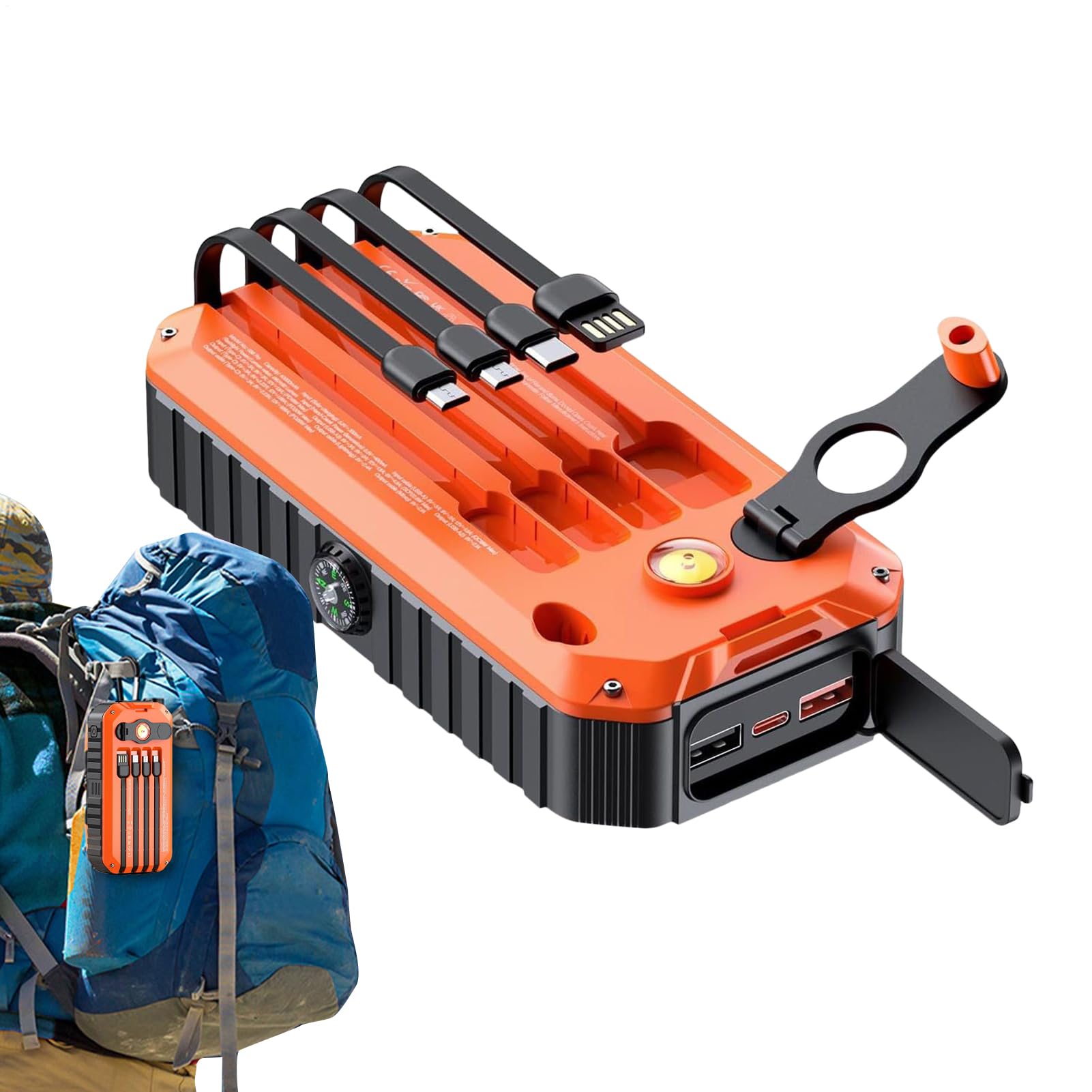 Solar Power Bank | Four-Mode Survival Equipment - Hand Crank Solar Charger Power Bank | for Smartphone Camera Tablet Camping Travel Road Trip Fishing Backpacking