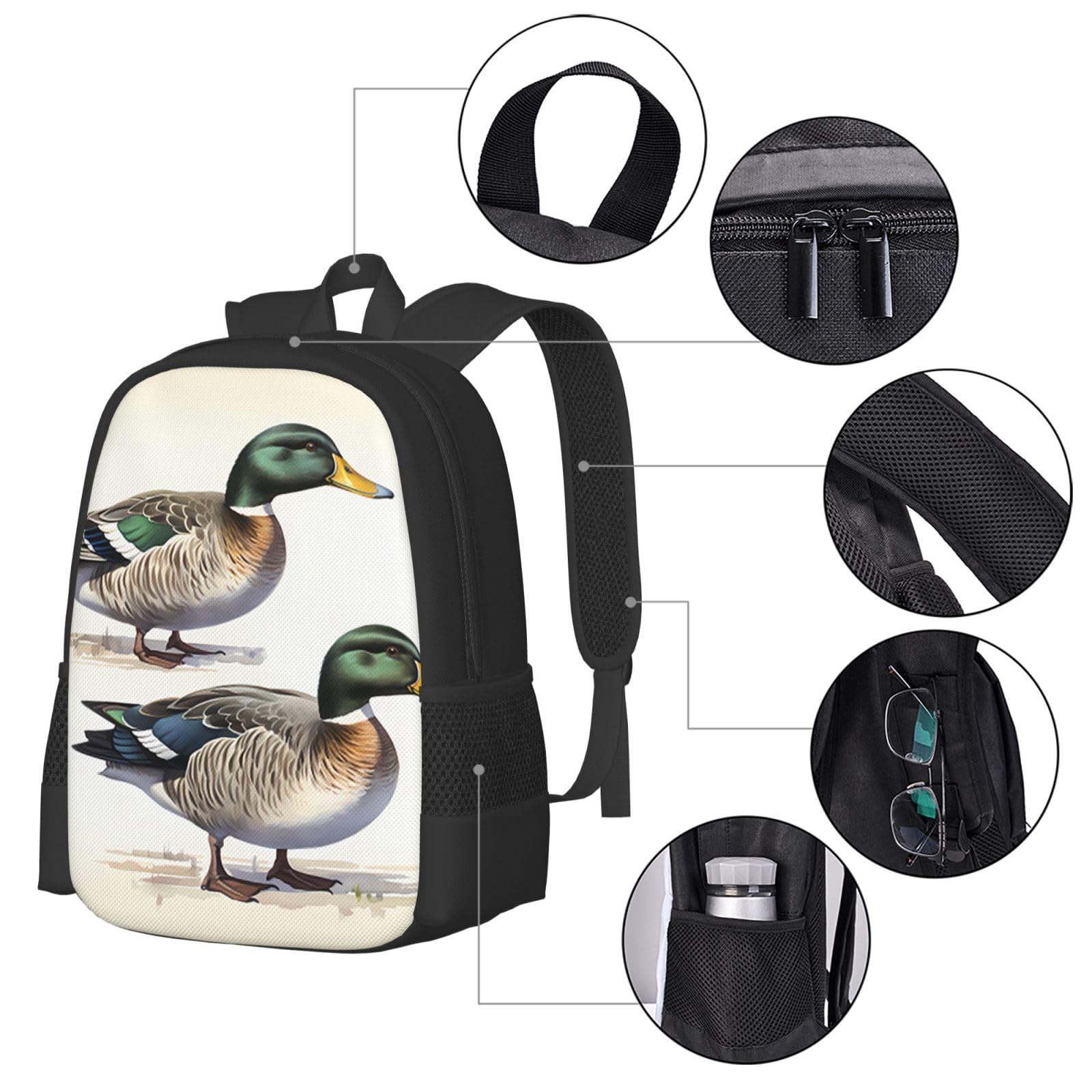 Dzika kaczka para plecak unisex 15,6 cala laptop czarny Oxford plecak