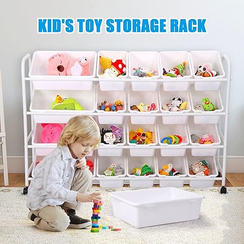 Miniatura 7 de Organizador de almacenamiento de juguetes, estante de almacenamiento de metal de 4 capas con 20 contenedores de plástico, estante organizador