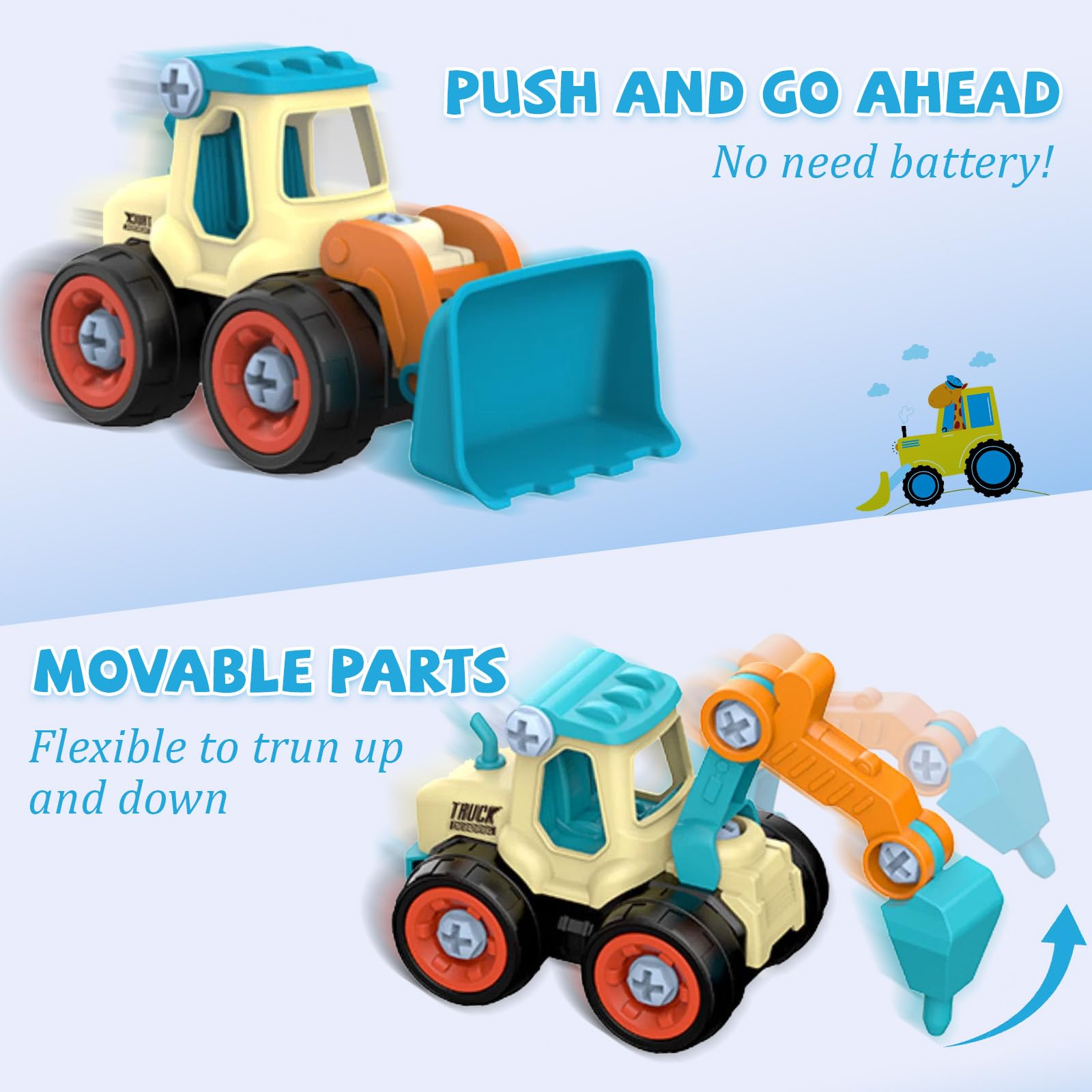 XIATIAN 4 in 1 Construction Vehicles Digger Toys Set, Take-Apart Construction Vehicles Toys Set including Screwdriver - Image 4