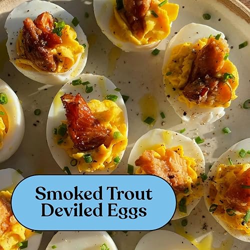 Miniatura 7 de Trucha arcoíris ahumada, paquete de 10 (3.7 onzas por lata) Mariscos sostenibles con certificación ASC, sin gluten, omega-3 Embalado a mano