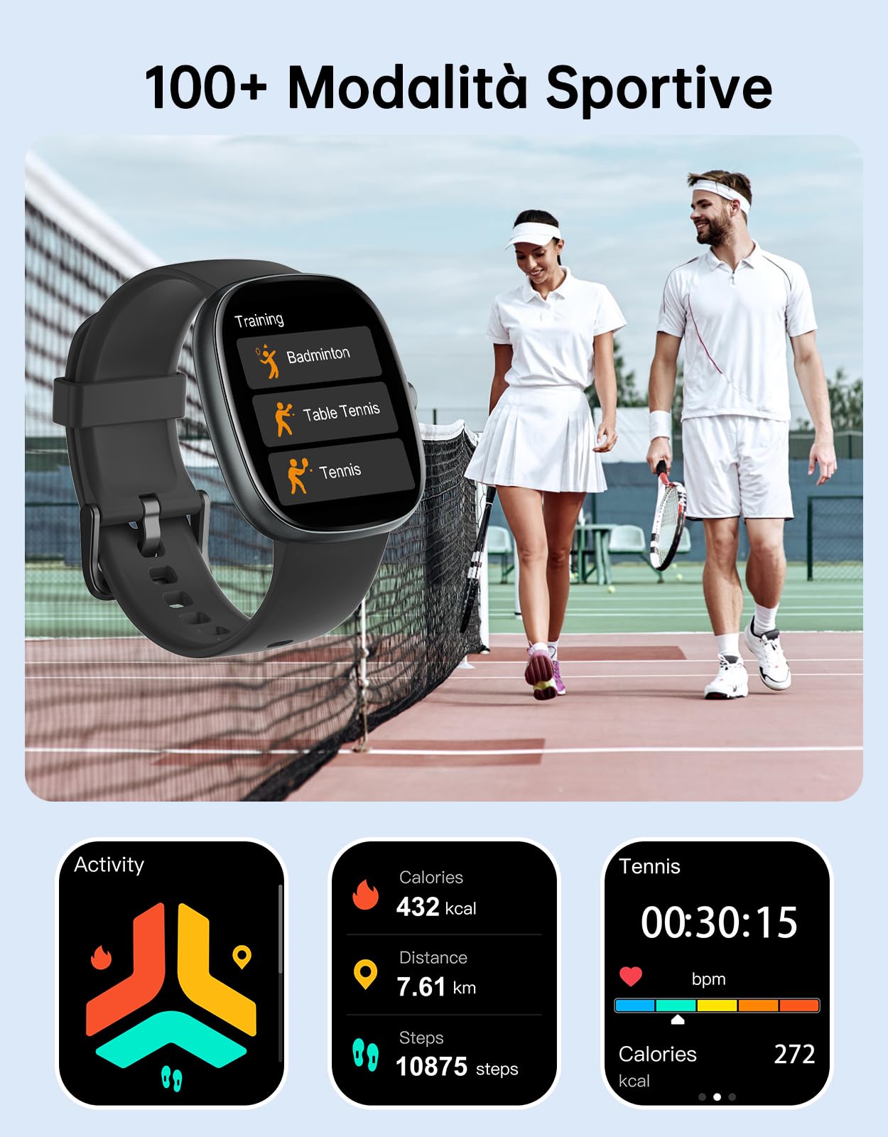 GUIJITUO Orologio Smartwatch Uomo Donna Risponde Chiamate Orologio Sportivo con Contapassi Cardiaco SpO2 Giochi Orologio Fitness per Running Android iOS Compatibile Idee Regalo Uomo Donna Nero