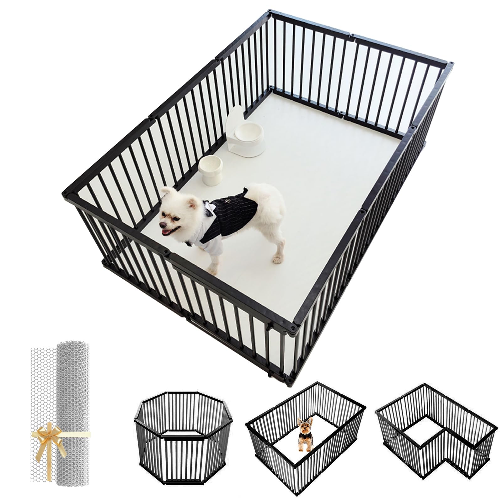 LIODUX Dog Playpen, 8/10/12 Panels Pet Enclosure with Door, Fence Portable Puppy Exercise Pen with Anti-escape Nets, Heavy Duty Dog Crate Cage Kennel for Small & Medium Dogs (Black, 10 Panels)