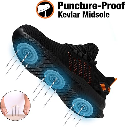 Miniatura 3 de Kezhiho Zapatos de trabajo con punta de acero para hombre, ligeros, cómodos, antideslizantes, a prueba de pinchazos, zapatos de seguridad,