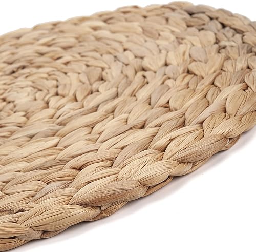 Miniatura 7 de Paquete de 6 manteles individuales tejidos de 11.8 pulgadas, manteles individuales naturales de jacinto de agua tejidos a mano, manteles redondos de