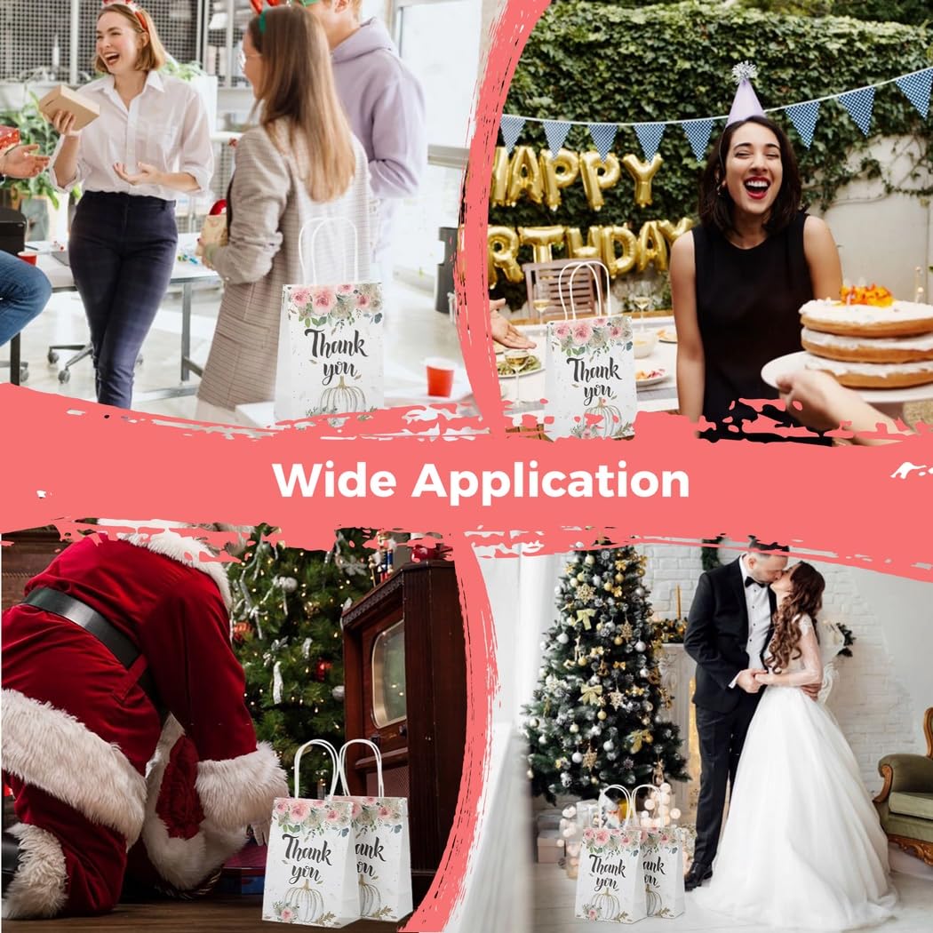 60 bolsas de regalo de papel pequeñas, 8.1 x 5.8 x 3.1 pulgadas, bolsas de papel kraft blancas con asas, bolsas de agradecimiento para regalos de fiesta de cumpleaños, despedidas de soltera, eventos y