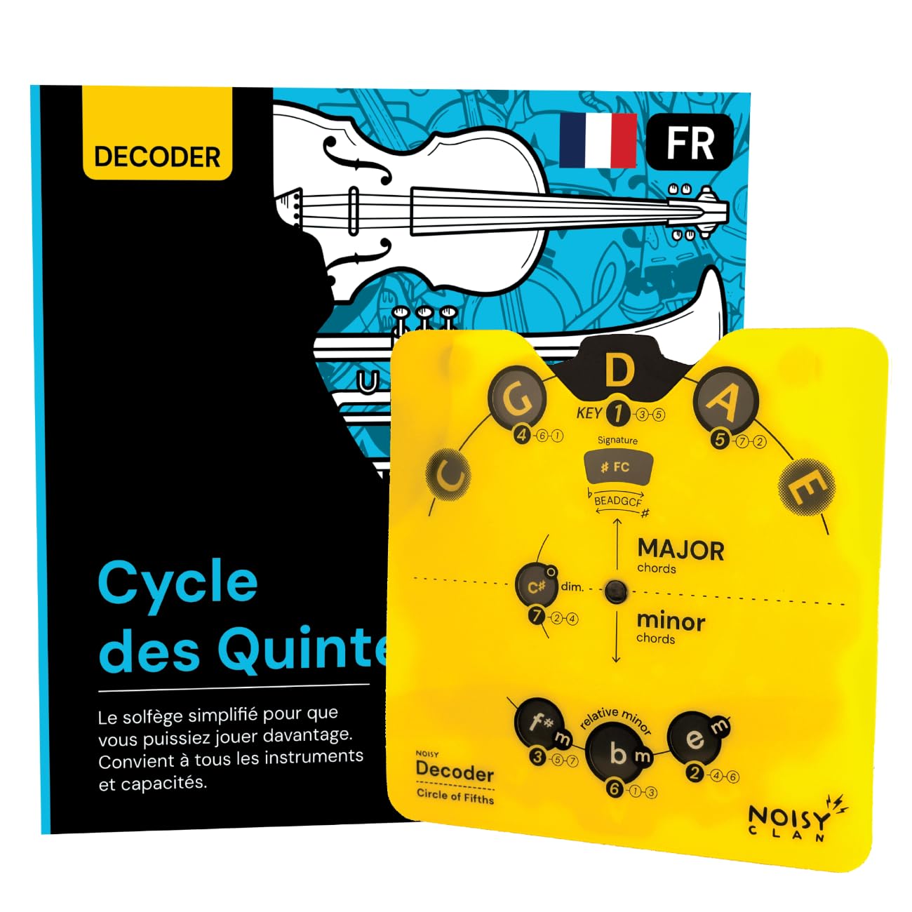 Noisy Clan – Cercle des Quintes + Livre Théorie Musicale en Français – Roue d’Accords Pro avec Support – Apprentissage Guitare, Harmonie, Progressions – Outil Musique Débutant