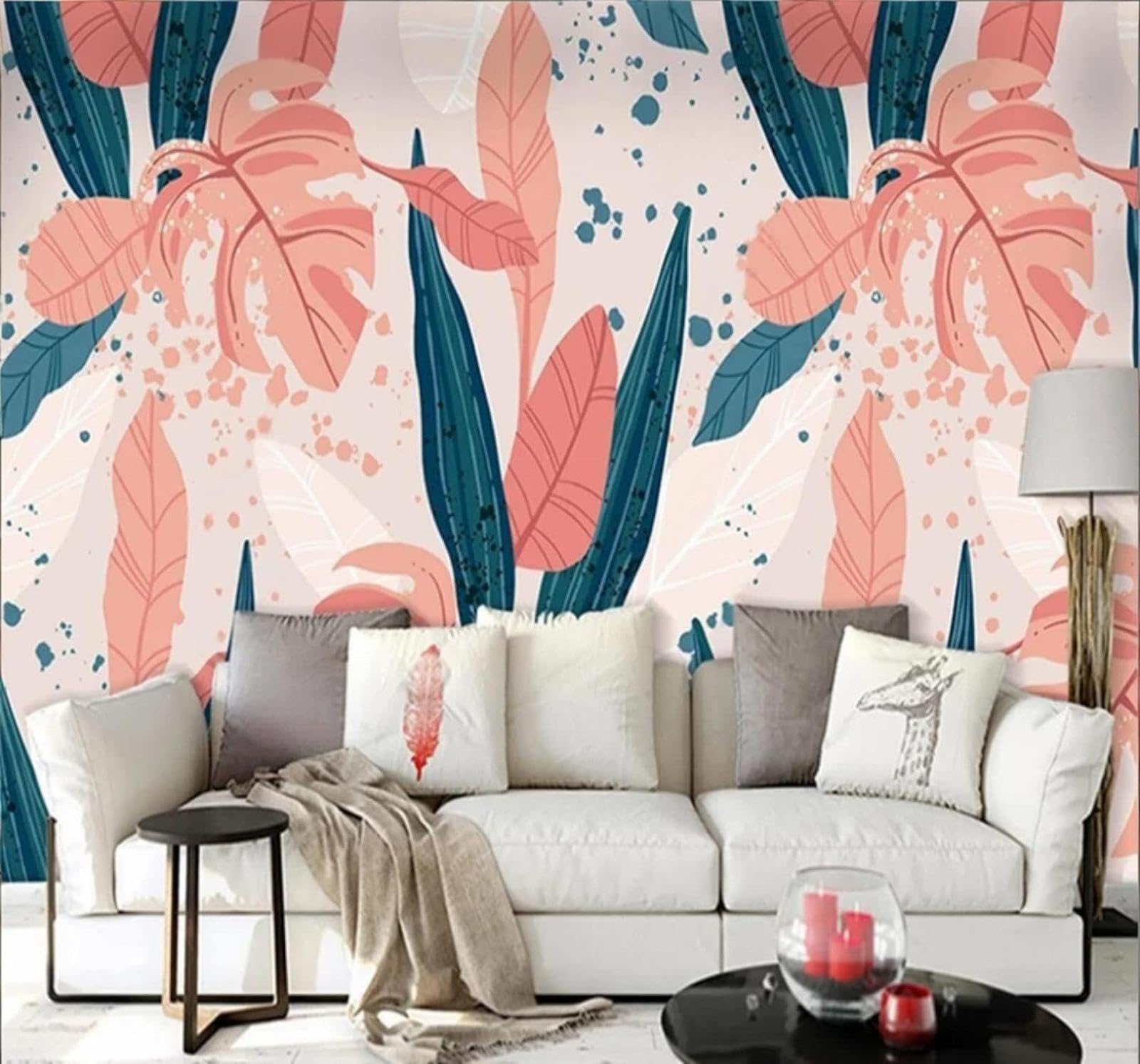Wallpaper-3D-Xlm 400Cm×280Cm(B×H) Abstract Creative Art Pink Banana Leaf 3D Wallpaper Easy Install Feature Office Living Room Sofa Bedroom Tv Background Wall Decoration-400Cm×280Cm