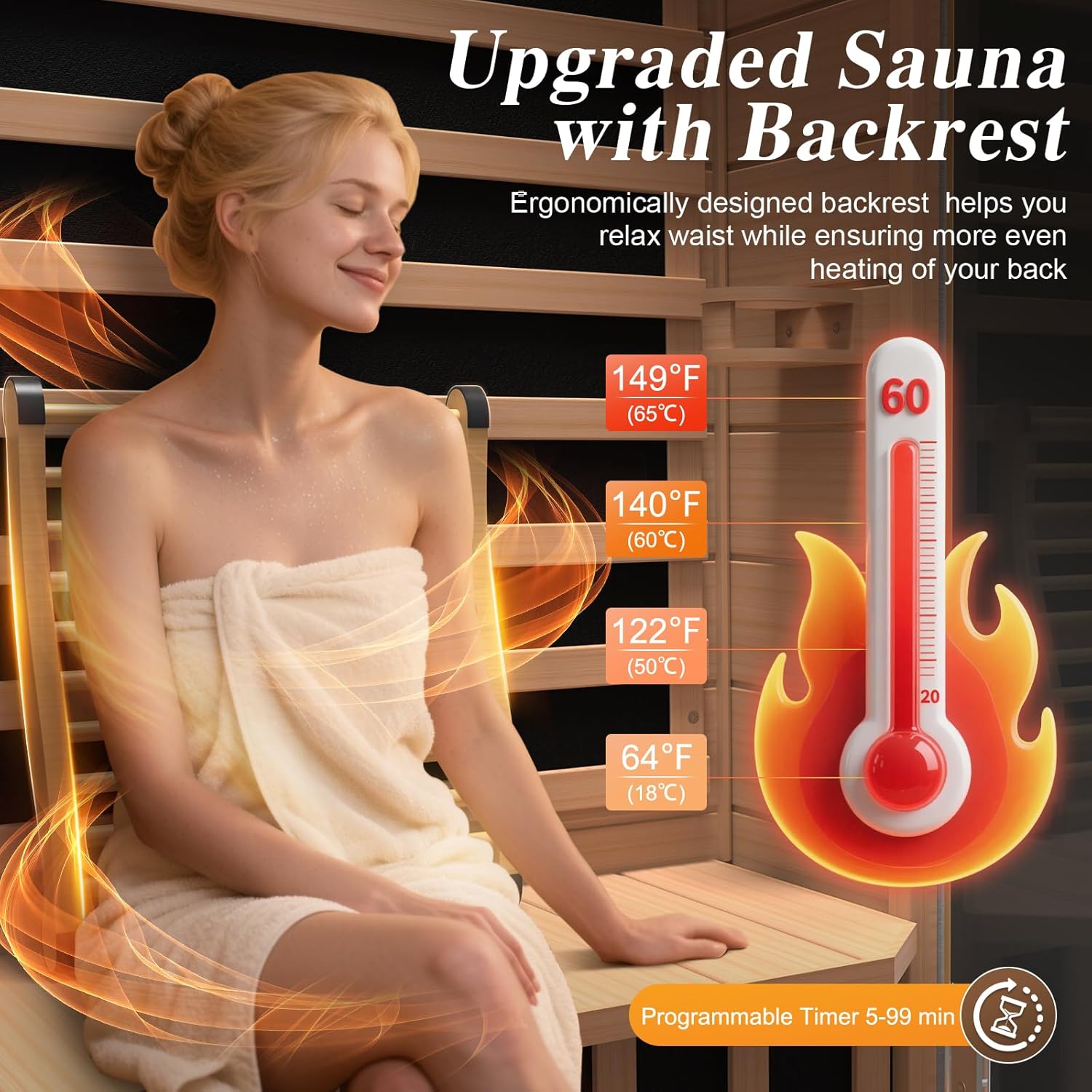 Upgraded 1 Person Sauna Infrared Sauna with Backrest, Hemlock Dry Sauna Indoor Wood Sauna for Home, 1062W 110V Low EMF Far Infrared Sauna with Integrated Speakers, Reading Lamp