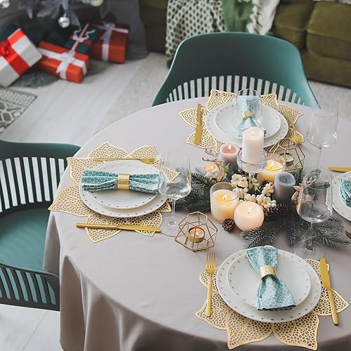 Miniatura 7 de Bencailor 12 manteles individuales redondos dorados con diseño de flores, manteles individuales de vinilo prensado, manteles metálicos para