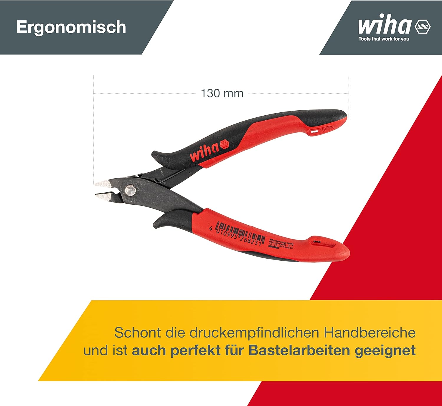 Wiha Z41613803SB" Electronic Side Cutter, Red/Black, 138 mm