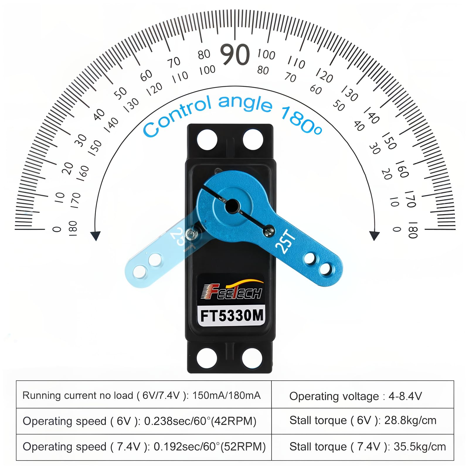 FT5330M Digital Servo 35KG Wasserdicht Metallgetriebe 180 Grad | 2 Stück Inklusive 25T Servoarm und Hupe. Ideal für 1/8 1/10 RC Baja, Buggy & Crawler