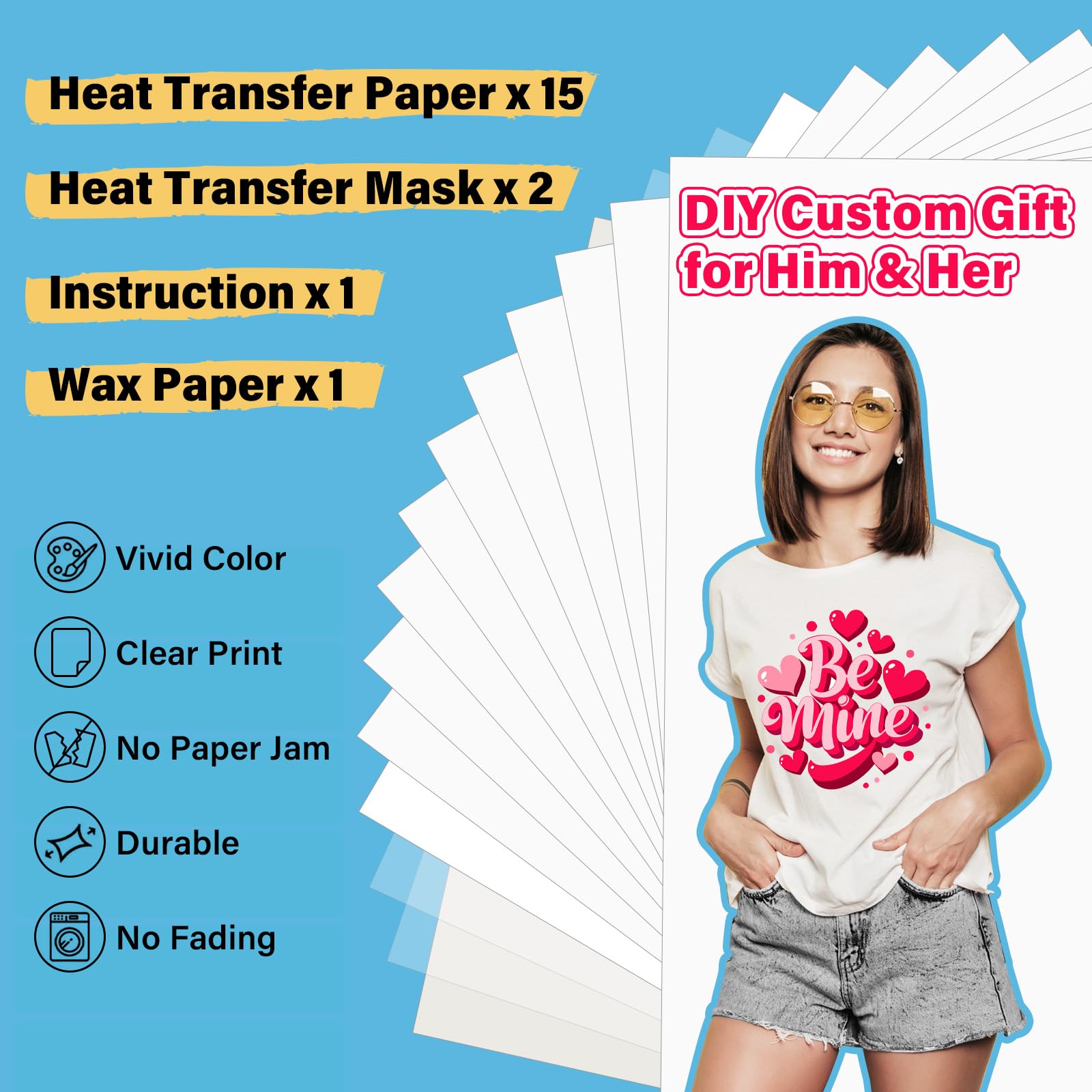 TECKWRAP Bedruckbares Wärmetransferpapier für T-Shirts, 15 Blatt, 21,1 x 29,7 cm, bedruckbares Wärmetransfer-Vinyl für Tintenstrahldrucker, Transferpapier zum Aufbügeln für helle und dunkle Stoffe