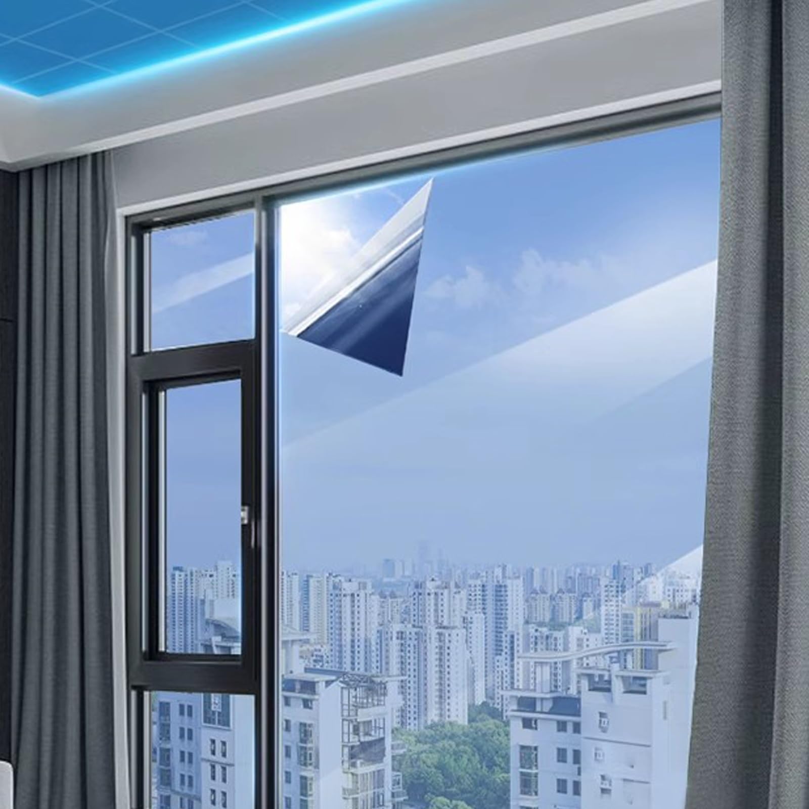 HJXGQJM Sonnenschutzfolie Wärmeschutzfolie Sonnenschutz Folie Hitzefolie Reflektierende UV-Schutz Statisch Selbstklebend，Sichtschutzfolie Für Büro Wohnzimmer Und Schlafzimmer(100x1000cm(39x394in))