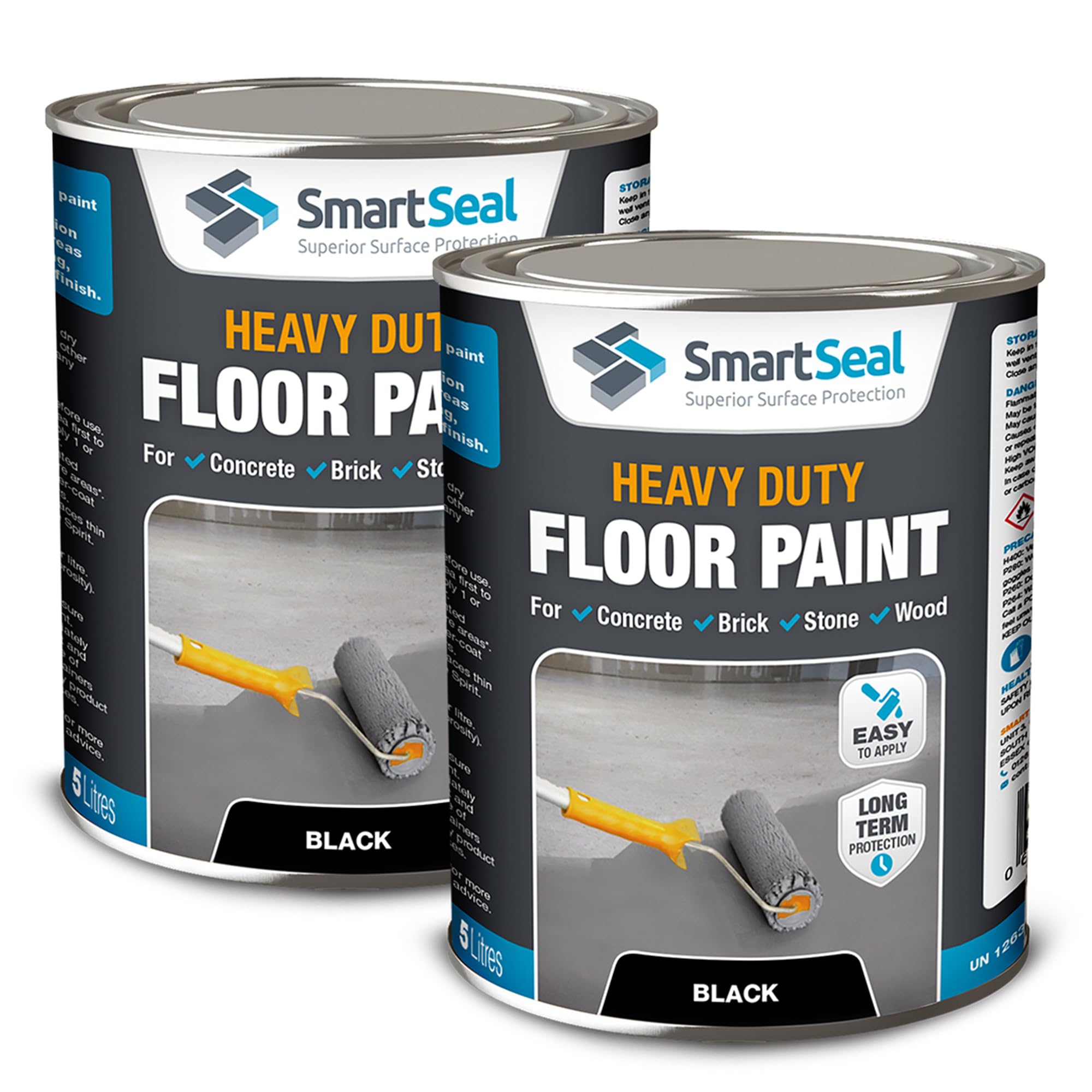 SmartSeal Heavy Duty Floor Paint - Black, 2 x 5L - Hard-Wearing Garage Floor Paint with Anti-Slip Mid-Sheen Finish – also Ideal for Decking, Warehouse flooring, Brick, Concrete, Stone & Wood