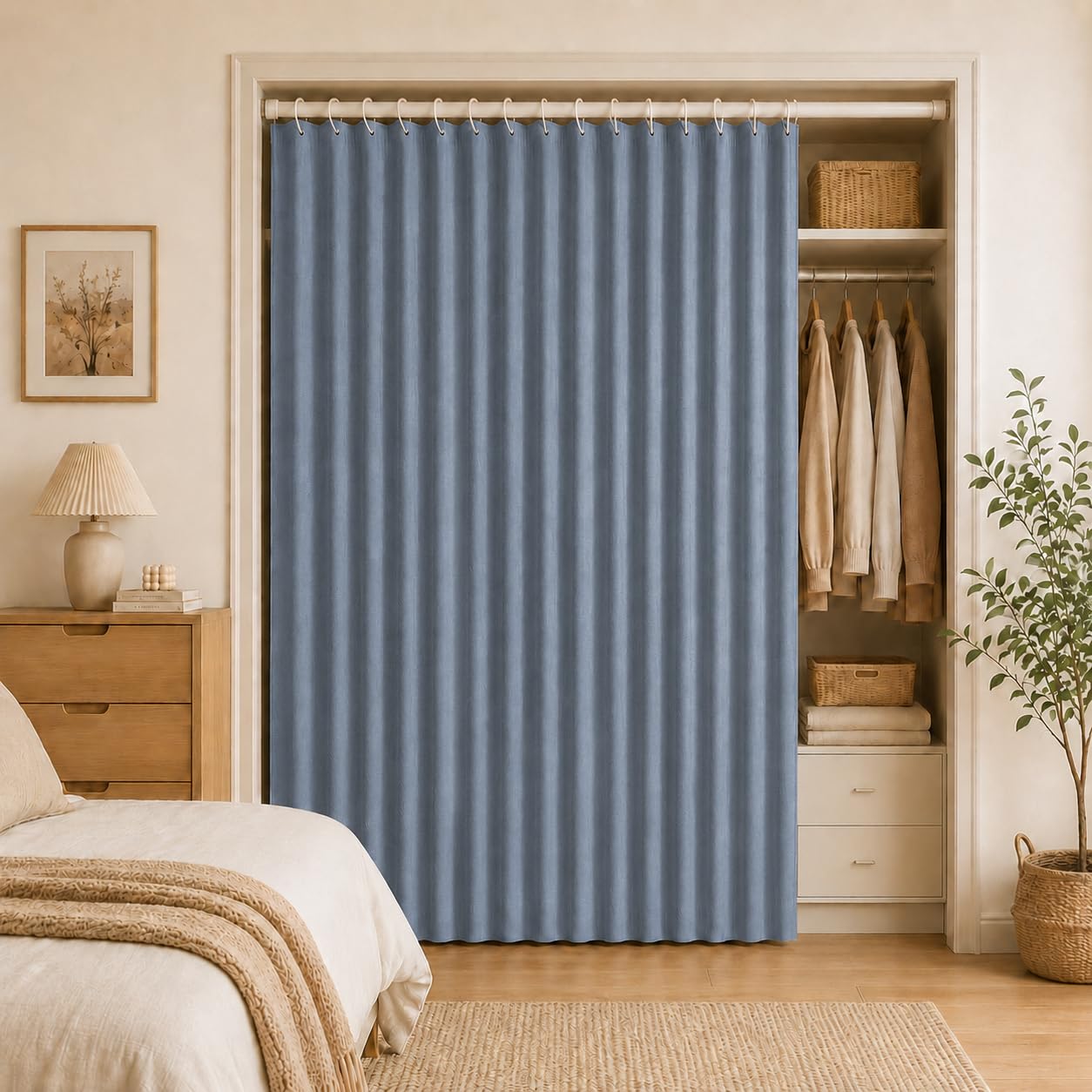 AZMAHT Concertina Doors Internal Folding Door | Faux Linen Sliding Doors Temporary Door Curtain with Magnetic Closure, Pleated Accordion Room Divider for Closet