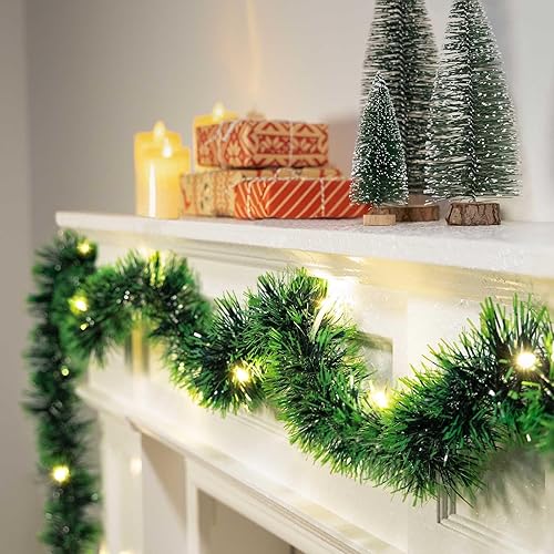 Miniatura 5 de Paquete de 2 guirnaldas de Navidad con luces, total de 38 pies, 80 luces LED, largas preiluminadas para escaleras, barandilla, chimenea, chimenea,