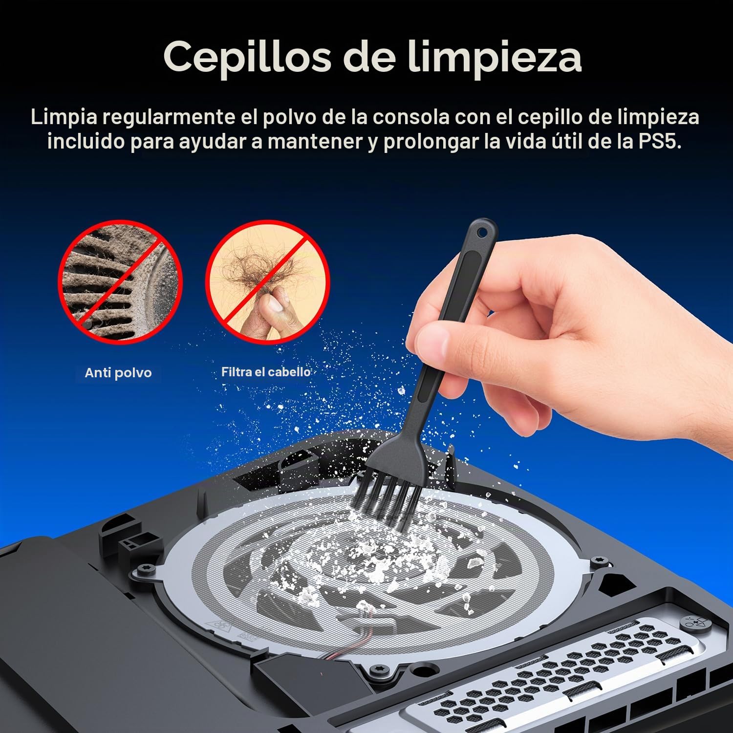 GRAUGEAR Juego de filtros de polvo de alta calidad para PS5 Slim & Pro – Incluye cubierta antipolvo para SSD M.2, cubiertas de silicona y cepillos de limpieza, mejora la longevidad