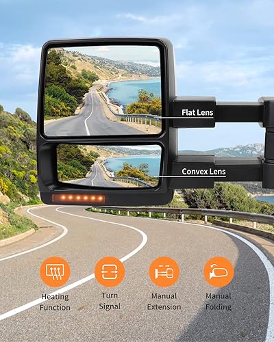Miniatura 2 de Espejos de remolque compatibles con Ford 2004-2014 para camioneta F150, espejo lateral con luz de señal de giro calentada con alimentación ajustada,
