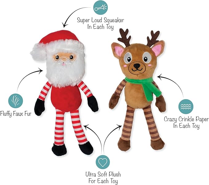 Fringe Studio Juguete para Perro 2 Piezas Santa y Reno - Peluche miniatura 2