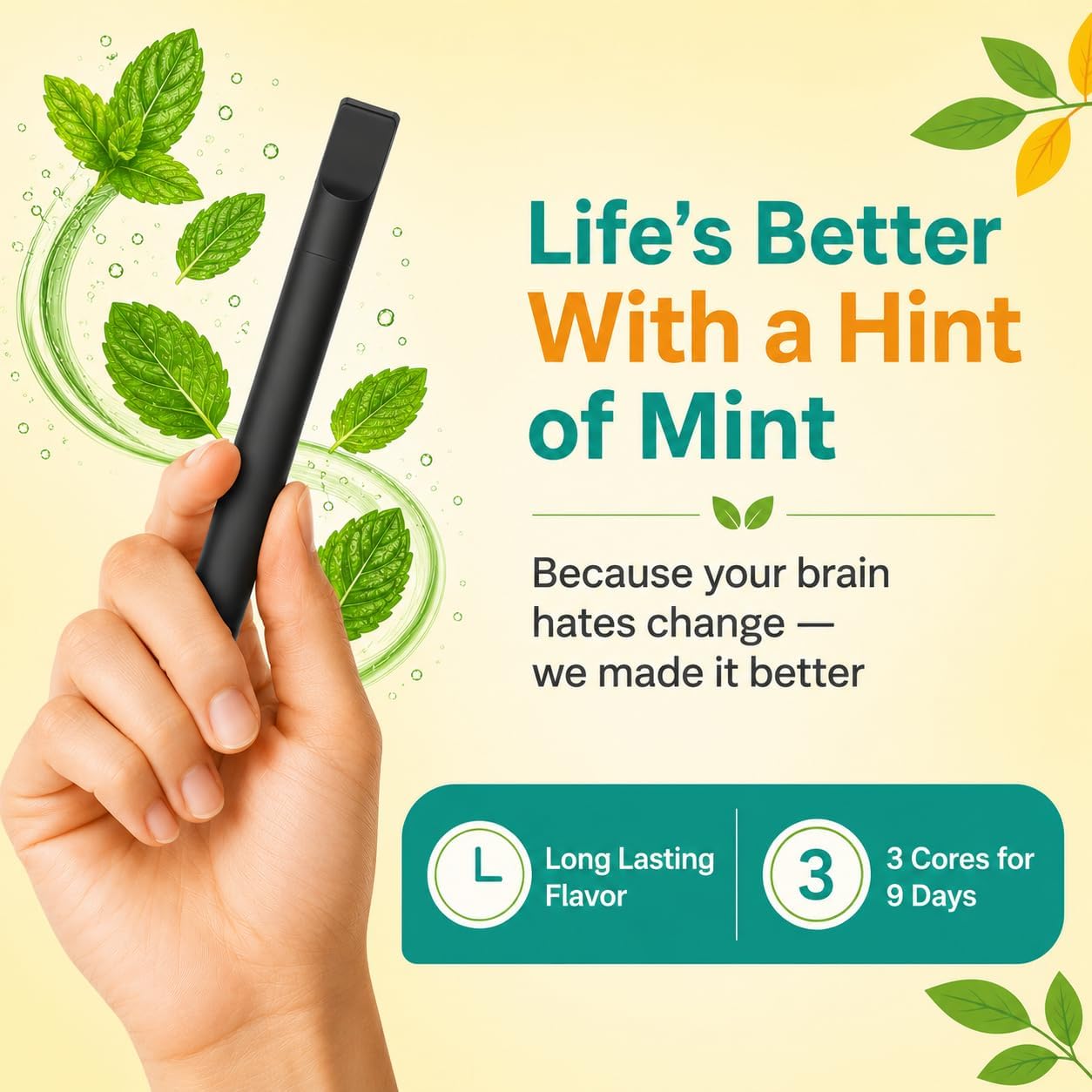 Smokeless Inhaler with Mint Plant-Based Cores | Non-Electric | Reusable | Compact for Daily Use