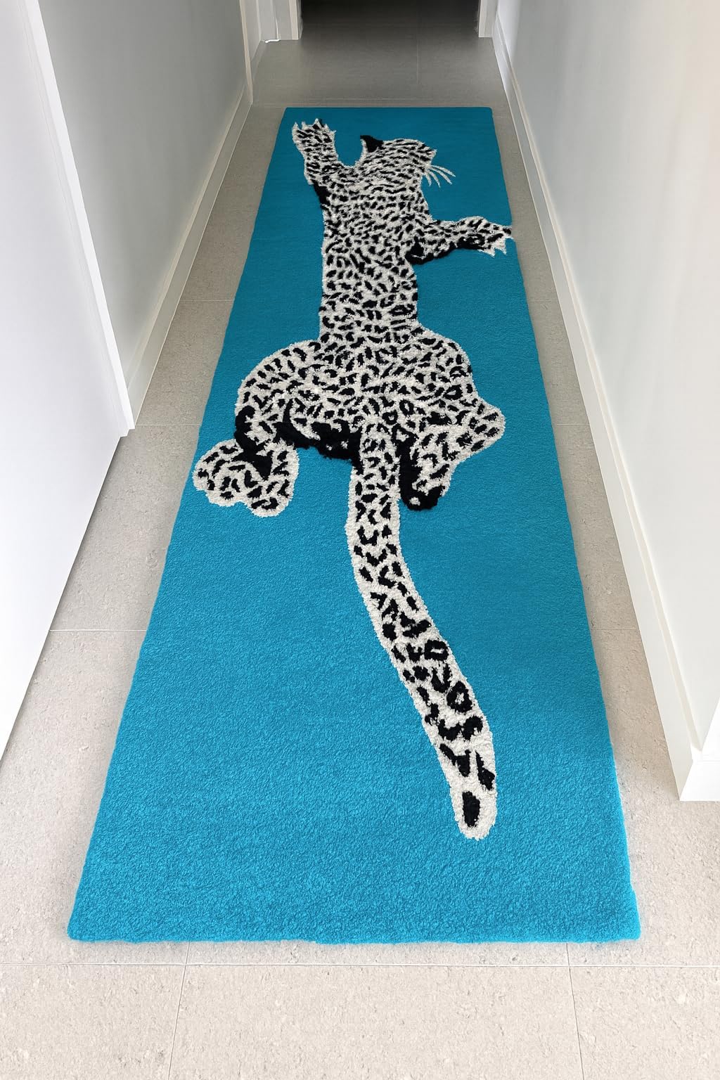 Luxury Handmade Jaguar Wool Rug | Modern Animal-Inspired Carpet for Living Room, Bedroom & Office Decor (Light Blue, 2'6'' x 8')