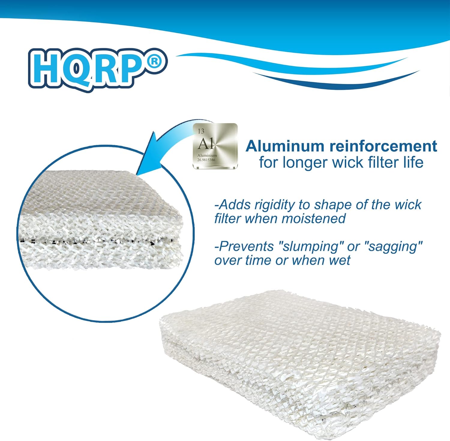 HQRP 2-Pack Humidifier Wick Filter Compatible with Lasko THF8 TFH-8 Natural Cascade 1128, 1129, 9930, EC09150, 12" x 8" x 2"