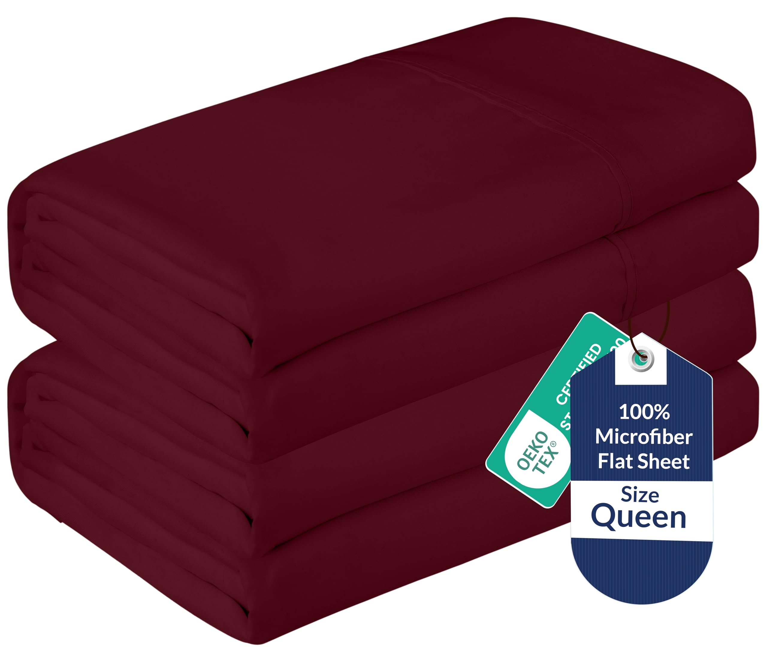 Royale Linens 2 Pack Bulk Flat Sheet Set - Top Sheets - Soft 1800 Microfiber - Wrinkle &amp; Stain Resistant - for Hotel, Massage Table, Hospital, Dorm - Queen Flat Sheet Sold Separately (Queen, Burgundy)