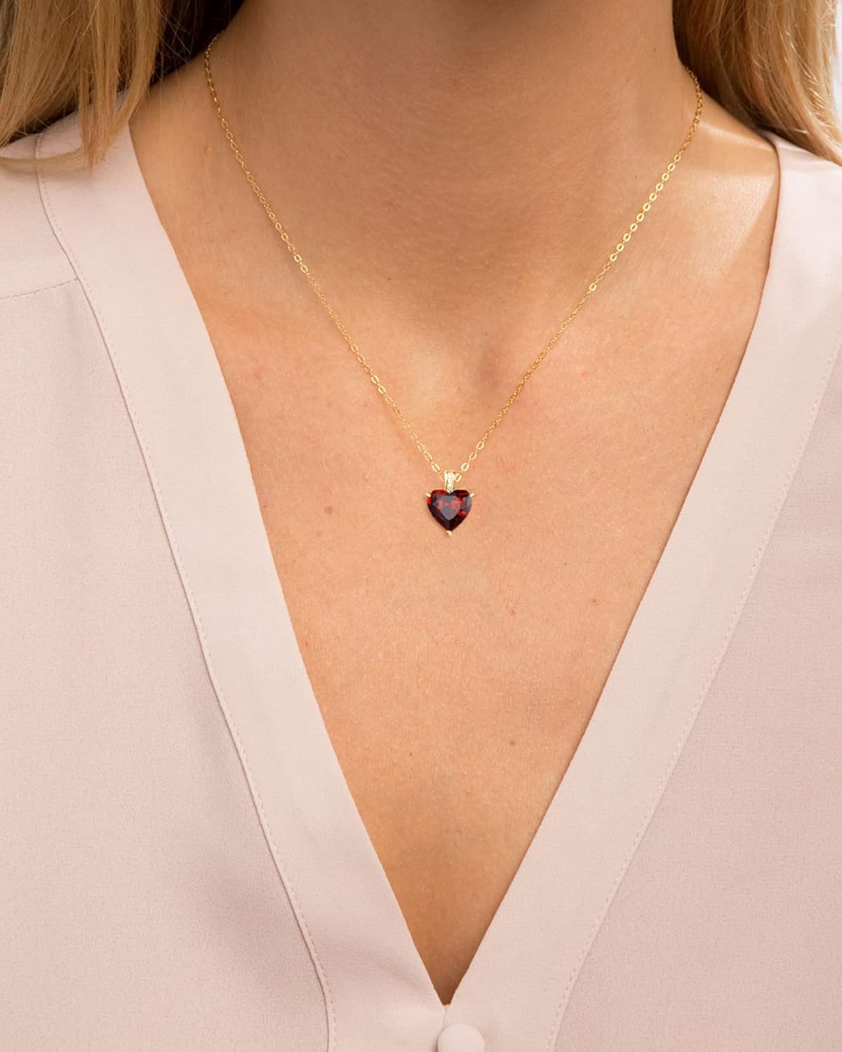 Genuine Birthstone Necklace for Women, Heart Love Necklace, Birthday Gifts for Her - Image 4