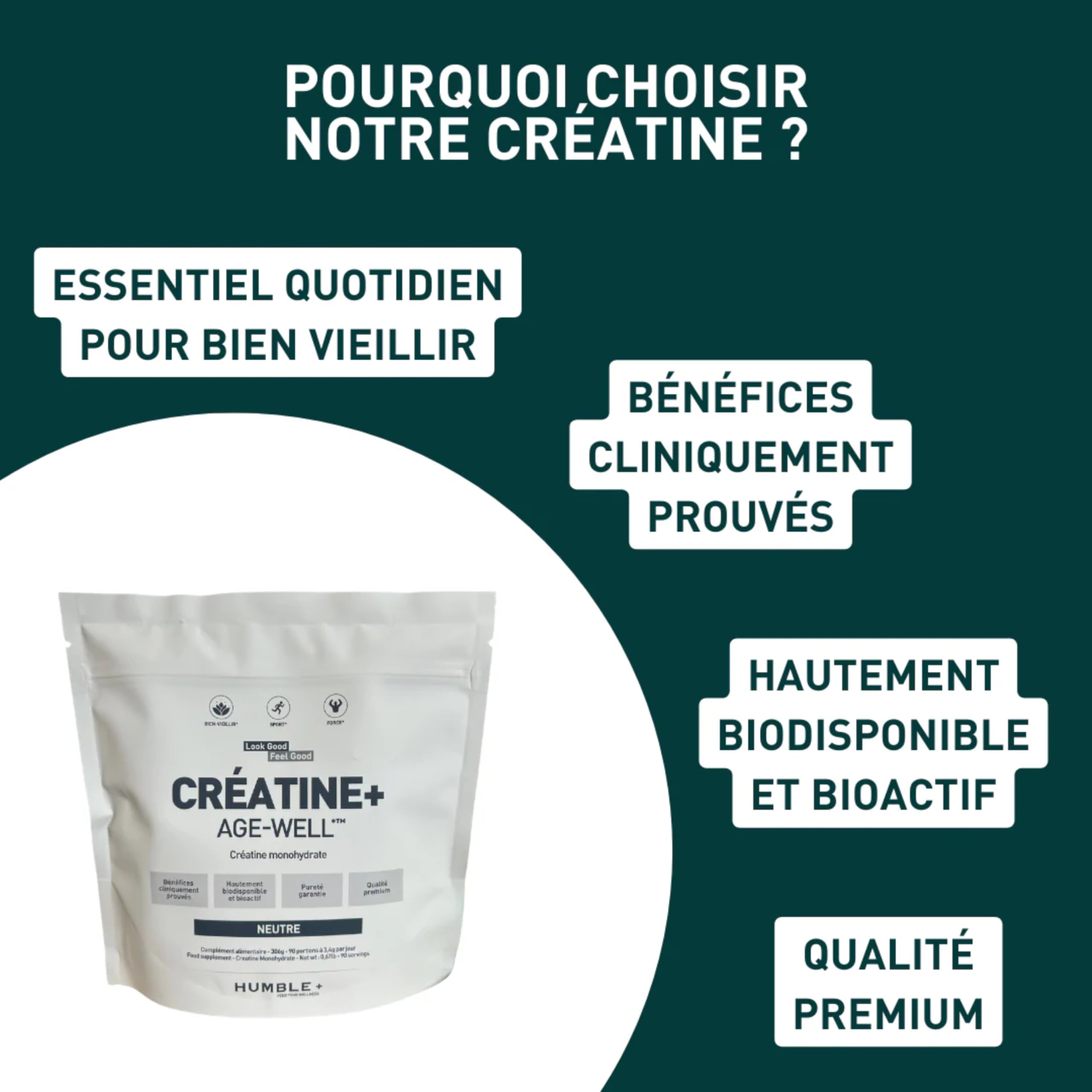 HUMBLE+ Pack Ménopause Poudre 3 Mois - Collagène Naticol + Créatine | Peptides Marins & Monohydrate à Diluer, pour les Femmes - Programme Trimestriel - Complément Alimentaire - Marque Française
