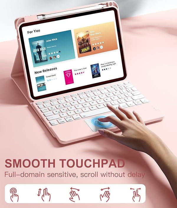 Harvopu Compatible for iPad 11th 10th Generation Case with Keyboard, Folio Cover with Pencil Holder, Multi-Touch Trackpad, 7 Color Backlit, Detachable Keyboard for iPad (A16) 11th/10th Gen(Light Pink) by Harvopu - Image 3