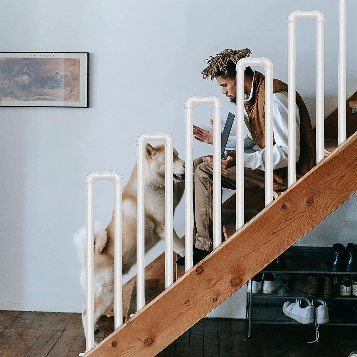 U-Shaped Railings, Wrought Iron Staircase Handrail, Indoor and Outdoor Elderly Safety Non-Slip Stair Rail Banister, White, 1pack (Size : 35cm)