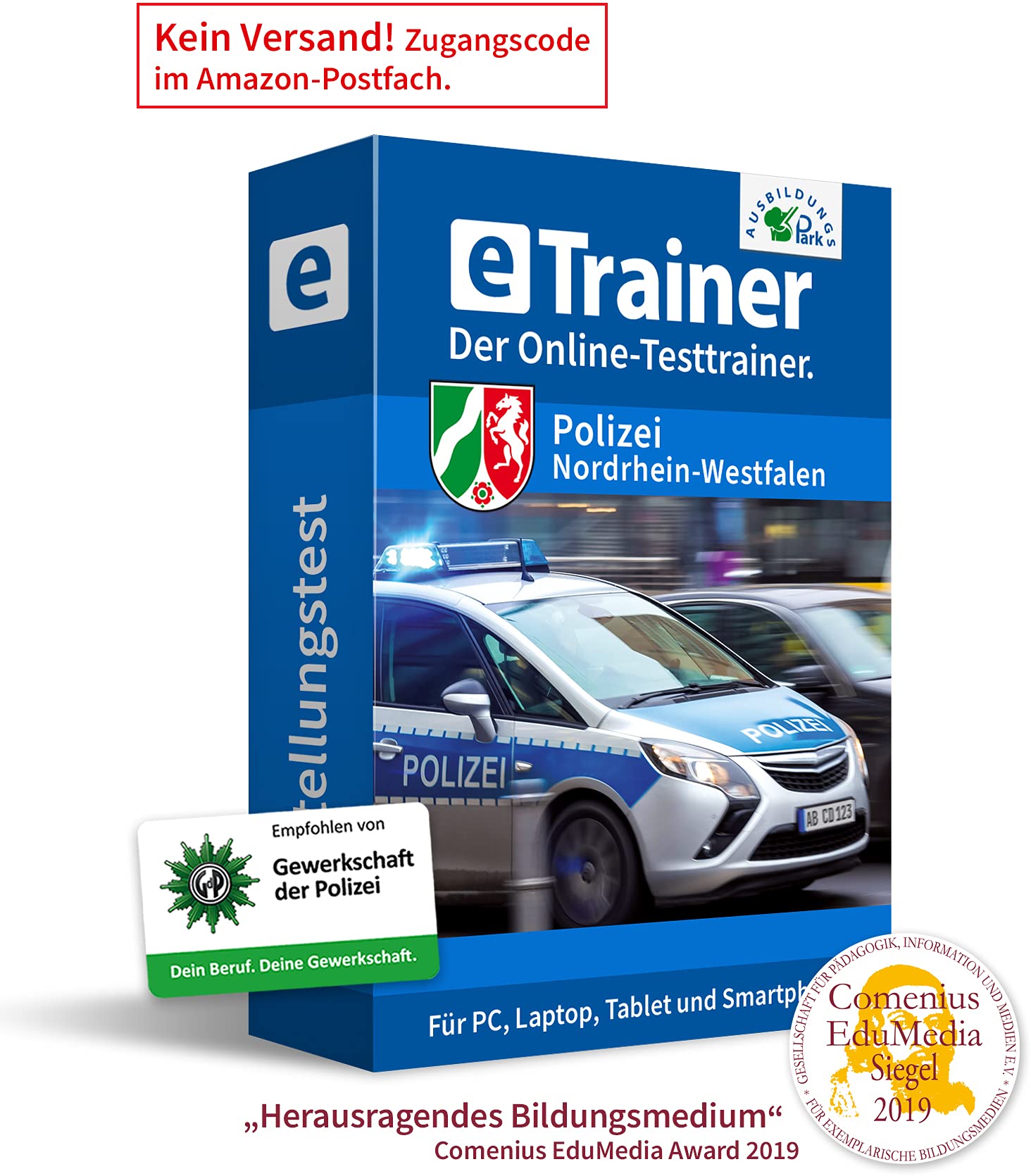 Polizei NRW Einstellungstest 2026 eTrainer Online-Testtrainer Über 1.000 Aufgaben mit Lösungen Sprachbeherrschung Logik visuelles Denken Merkfähigkeit