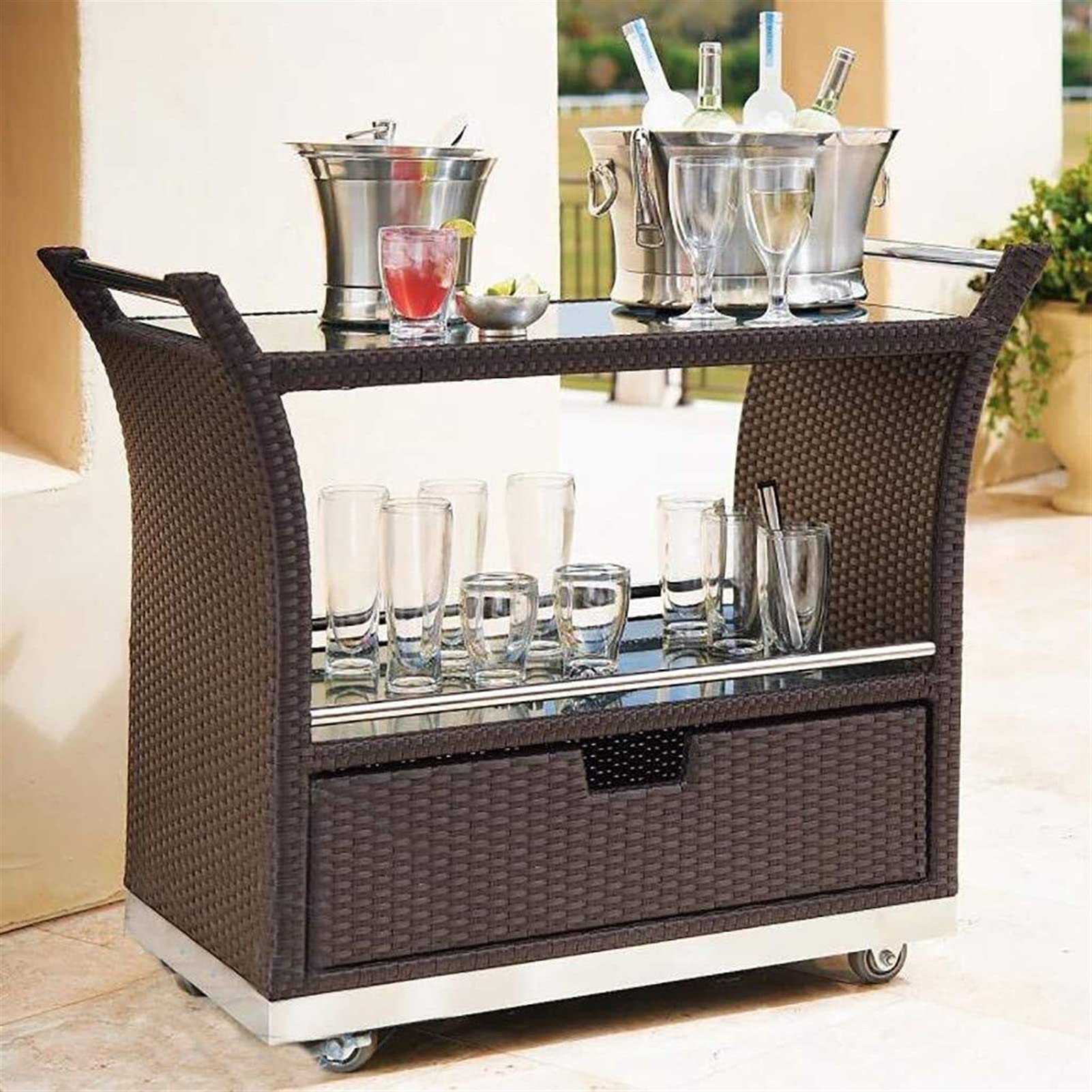 Chariot de Service Voiture de Livraison 2 étages hôtel Commercial Chariot extérieur extérieur Restaurant Occidental Boisson thé Chariot à thé (Marron, 108 * 90 * 58 cm) (16 kg)