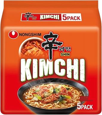 Nongshim Shin Ramyun Noodle Soup Vegan & Halal   Spicy Korean Instant Noodles, Plant-Based Pack 5, Shin Kimchi 120g
